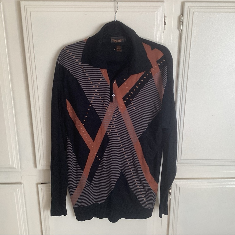 CIGAR COUTURE Cardigan Black & Brown Striped Pattern Men's 2XL